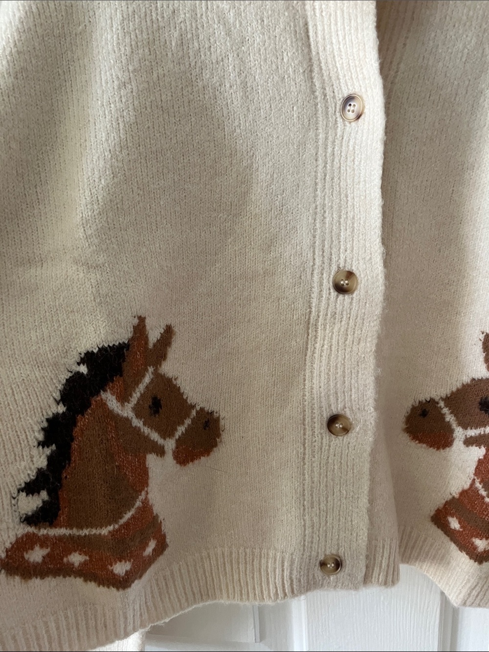 Blu Pepper Cream Cardigan with Brown Horse Intarsia - Picture 3 of 5